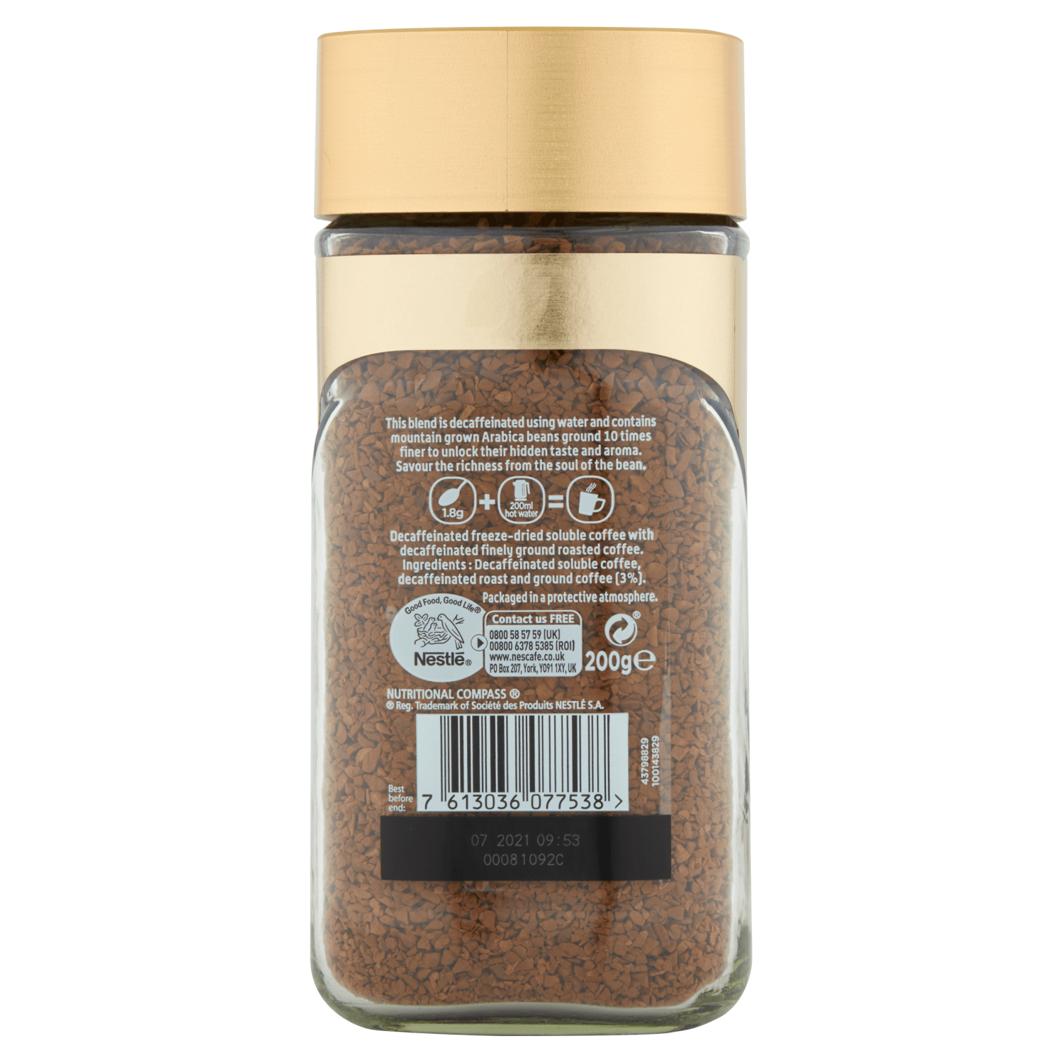 Nescafé Gold Decaff Instant Coffee 200g - UK Food & Drink - 7613036077538