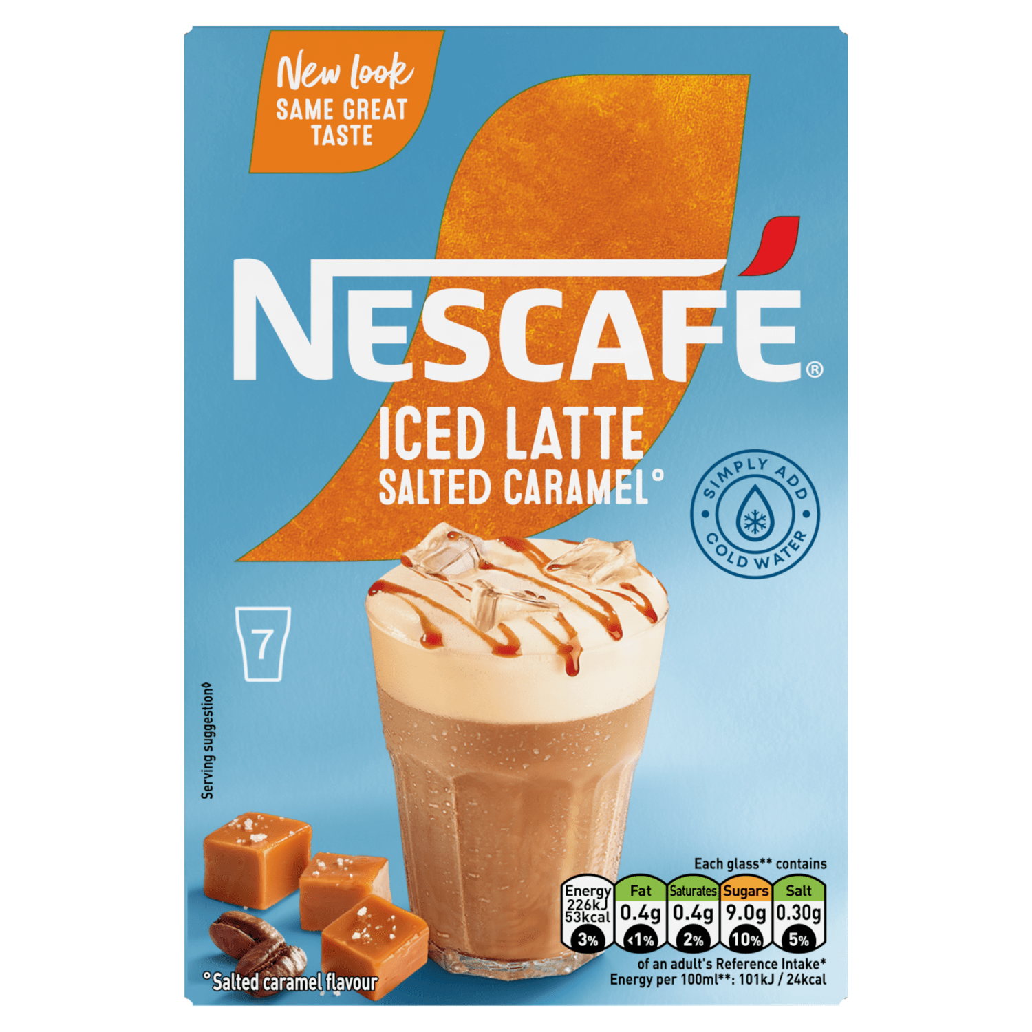 Nescafe Iced Latte Salted Caramel 7 x 14.5g (101.5g) - UK Food & Drink - 7613039686379