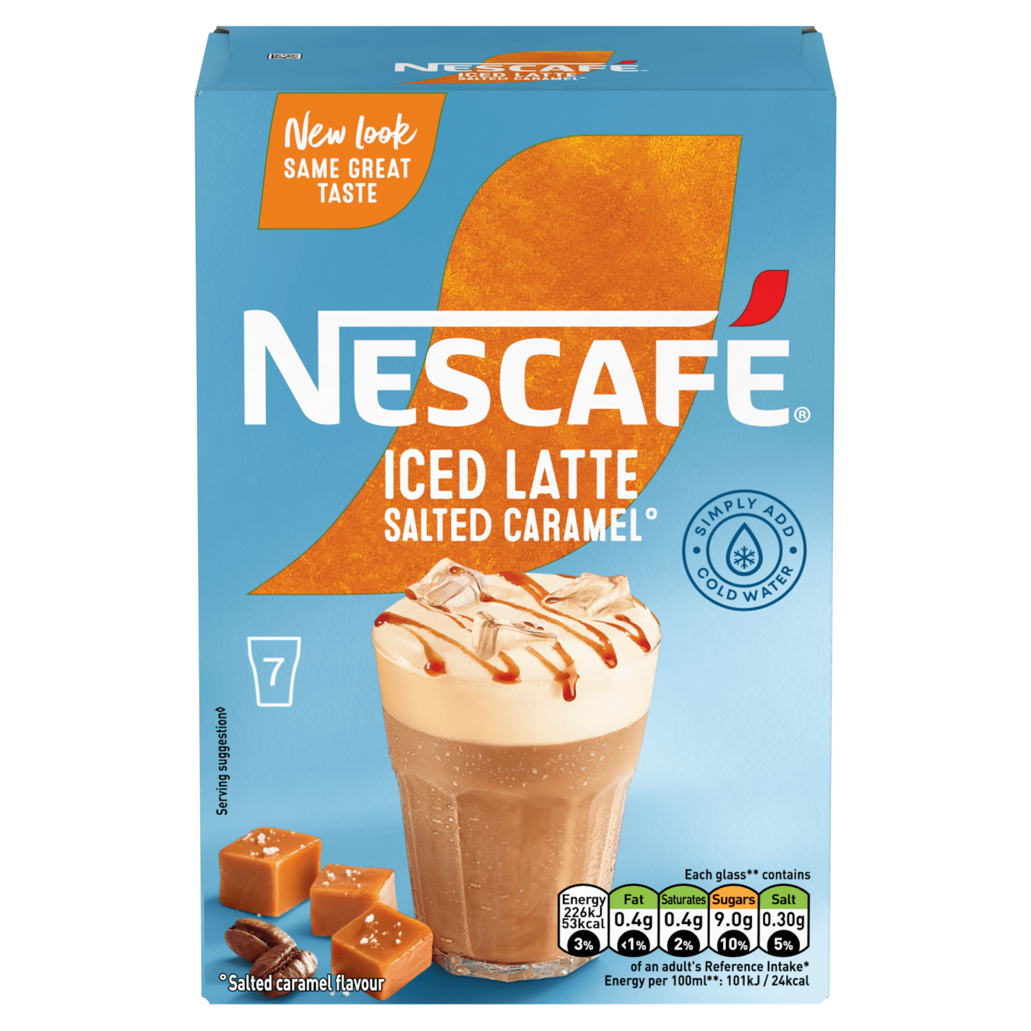 Nescafe Iced Latte Salted Caramel 7 x 14.5g (101.5g) - UK Food & Drink - 7613039686379