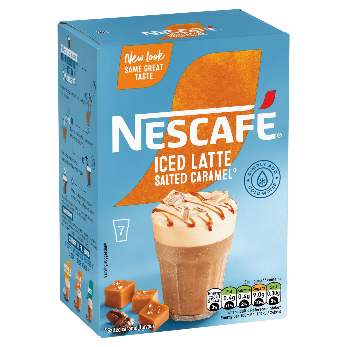 Nescafe Iced Latte Salted Caramel 7 x 14.5g (101.5g) - UK Food & Drink - 7613039686379