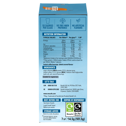 Nescafe Iced Latte Salted Caramel 7 x 14.5g (101.5g) - UK Food & Drink - 7613039686379