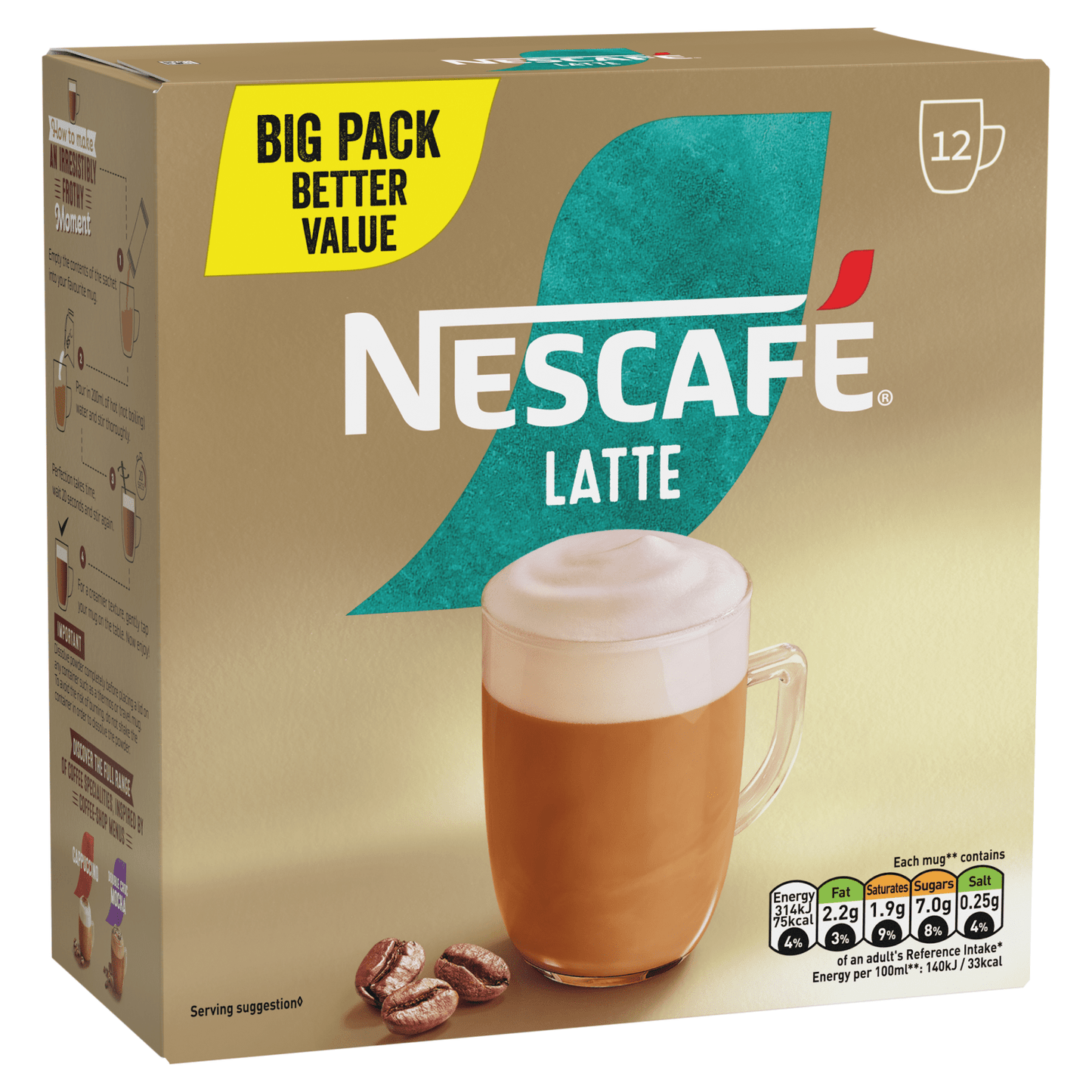 Nescafe Latte 12 x 18g (216g) - UK Food & Drink - 8445290941589