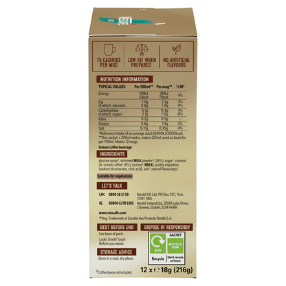 Nescafe Latte 12 x 18g (216g) - UK Food & Drink - 8445290941589