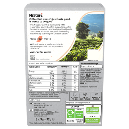Nescaf≈Ω 2 in 1 8 x 9g (72g) - UK Food & Drink - 8445291304604