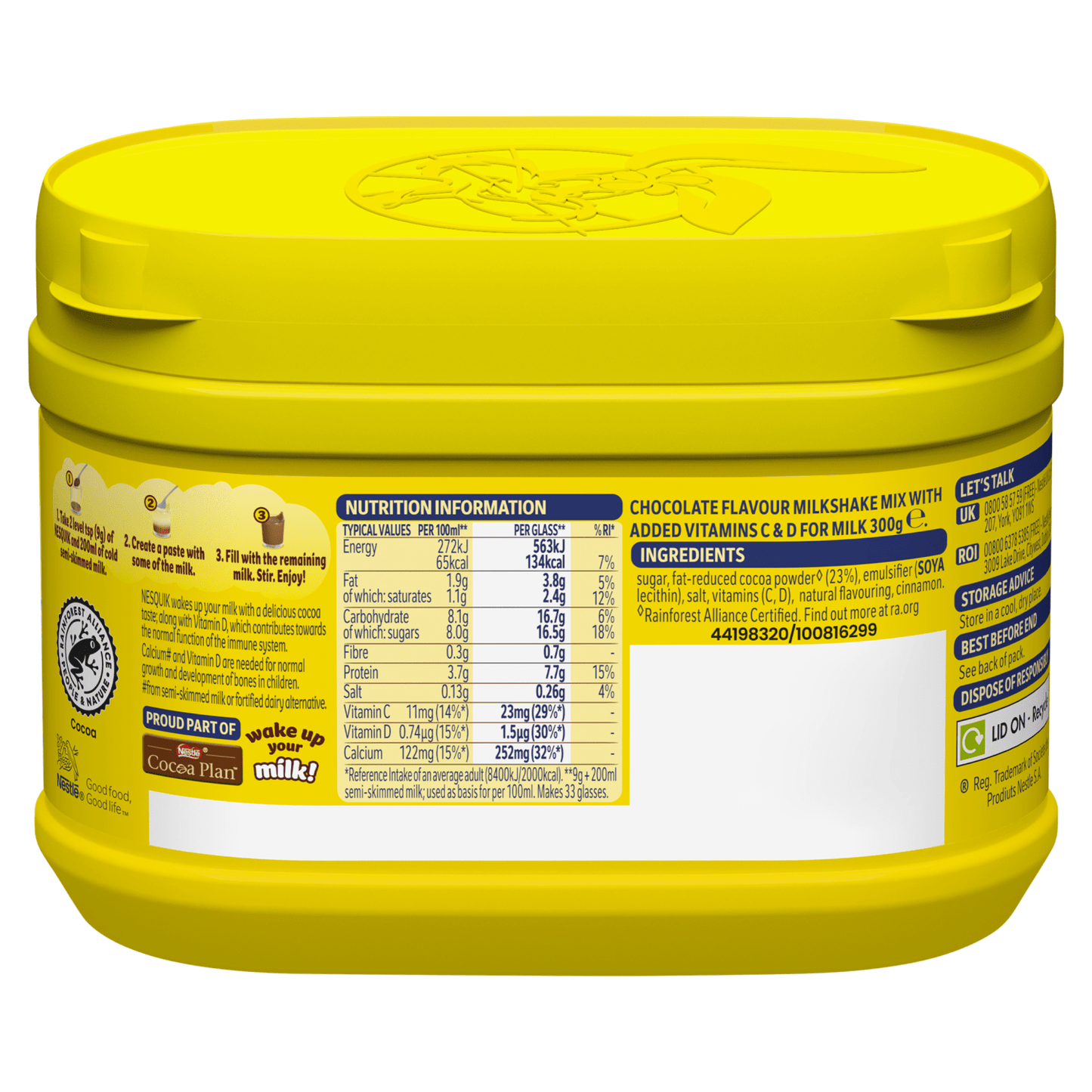 Nesquik Chocolate Flavoured Milkshake Mix 300g - UK Food & Drink - 7613031513062