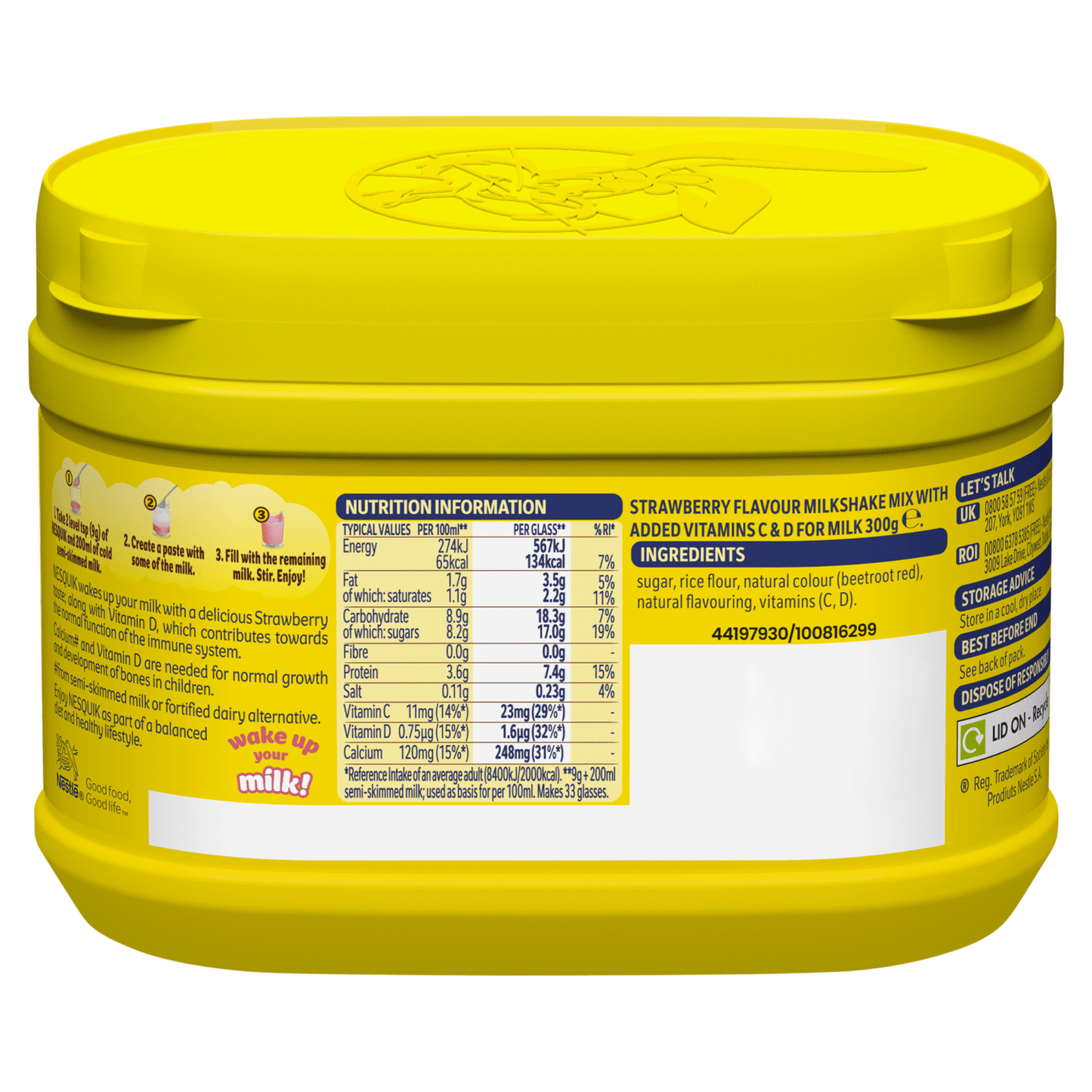 Nesquik Strawberry Flavour with Vitamin C&D Milkshake Mix 300g - UK Food & Drink - 7613031513000