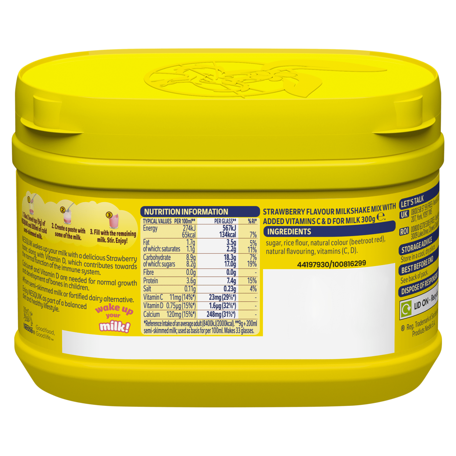 Nesquik Strawberry Flavour with Vitamin C&D Milkshake Mix 300g - UK Food & Drink - 7613031513000