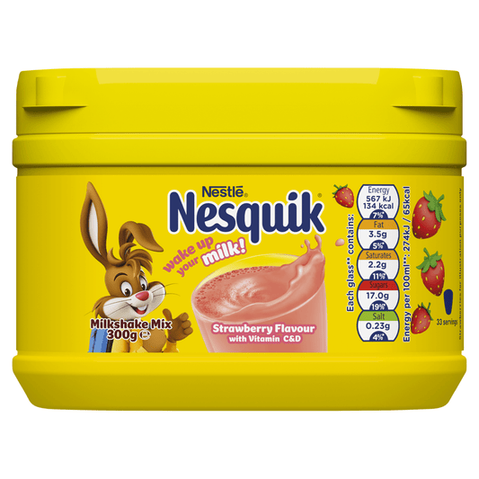 Nesquik Strawberry Flavour with Vitamin C&D Milkshake Mix 300g - UK Food & Drink - 7613031513000