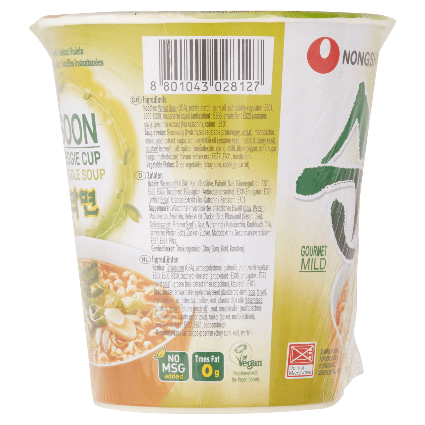 Nongshim Soon Veggie Cup Noodle Soup 6 x 67g - UK Food & Drink - 8801043028127