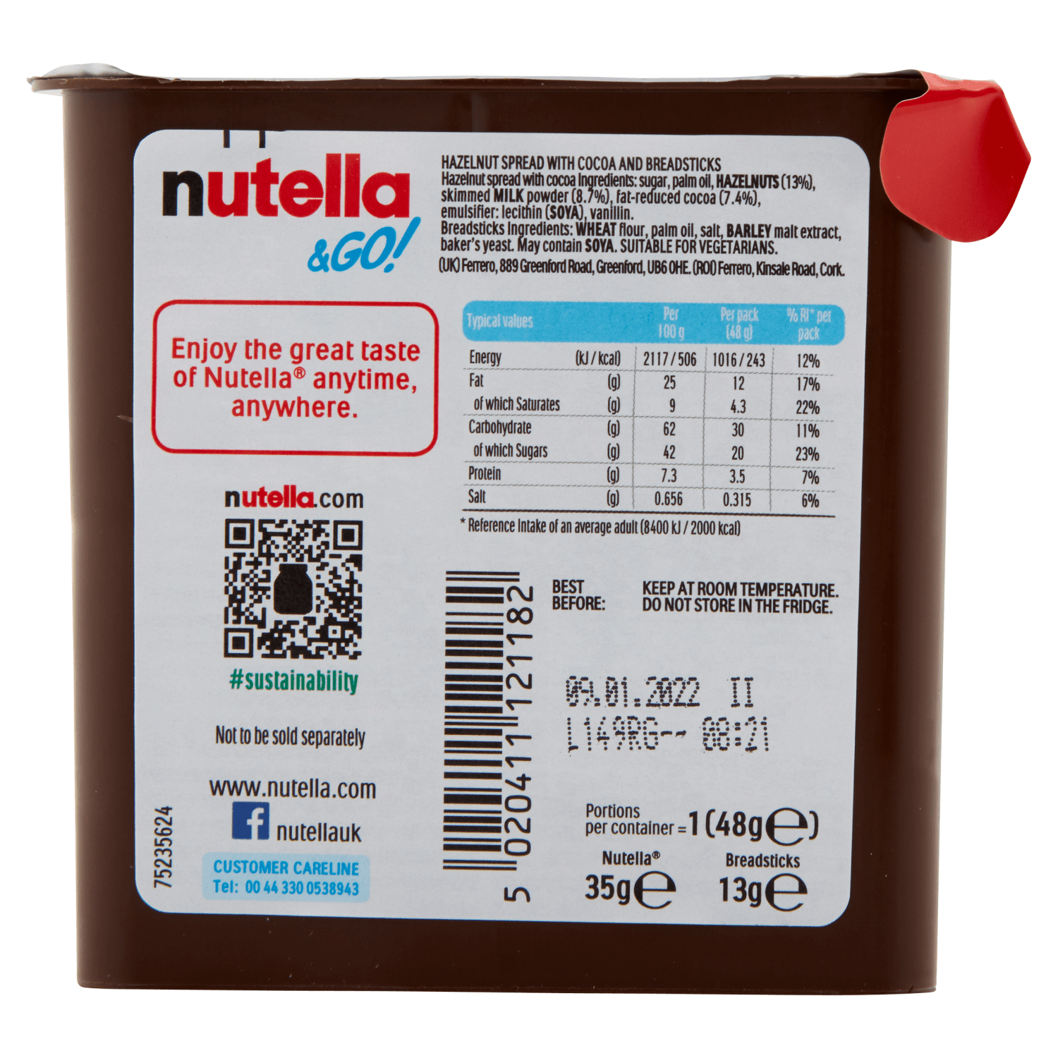 NUTELLA & Go! Hazelnut Spread with Cocoa + Breadsticks 48g - UK Food & Drink - 5020411121182