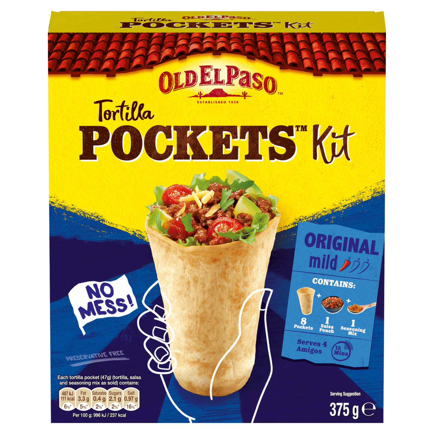 Old El Paso 8 Tortilla Pockets Kit Original 375g - UK Food & Drink - 8410076474704