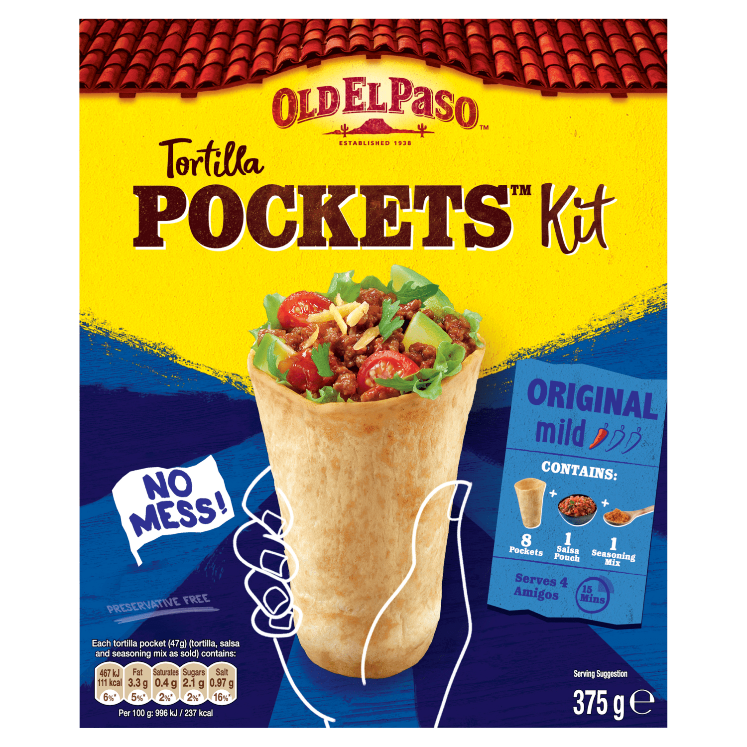 Old El Paso 8 Tortilla Pockets Kit Original 375g - UK Food & Drink - 8410076474704