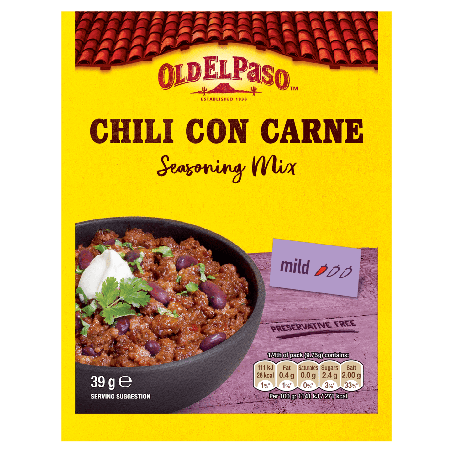 Old El Paso Chili Con Carne Seasoning Mix 39g - UK Food & Drink - 8410076491596