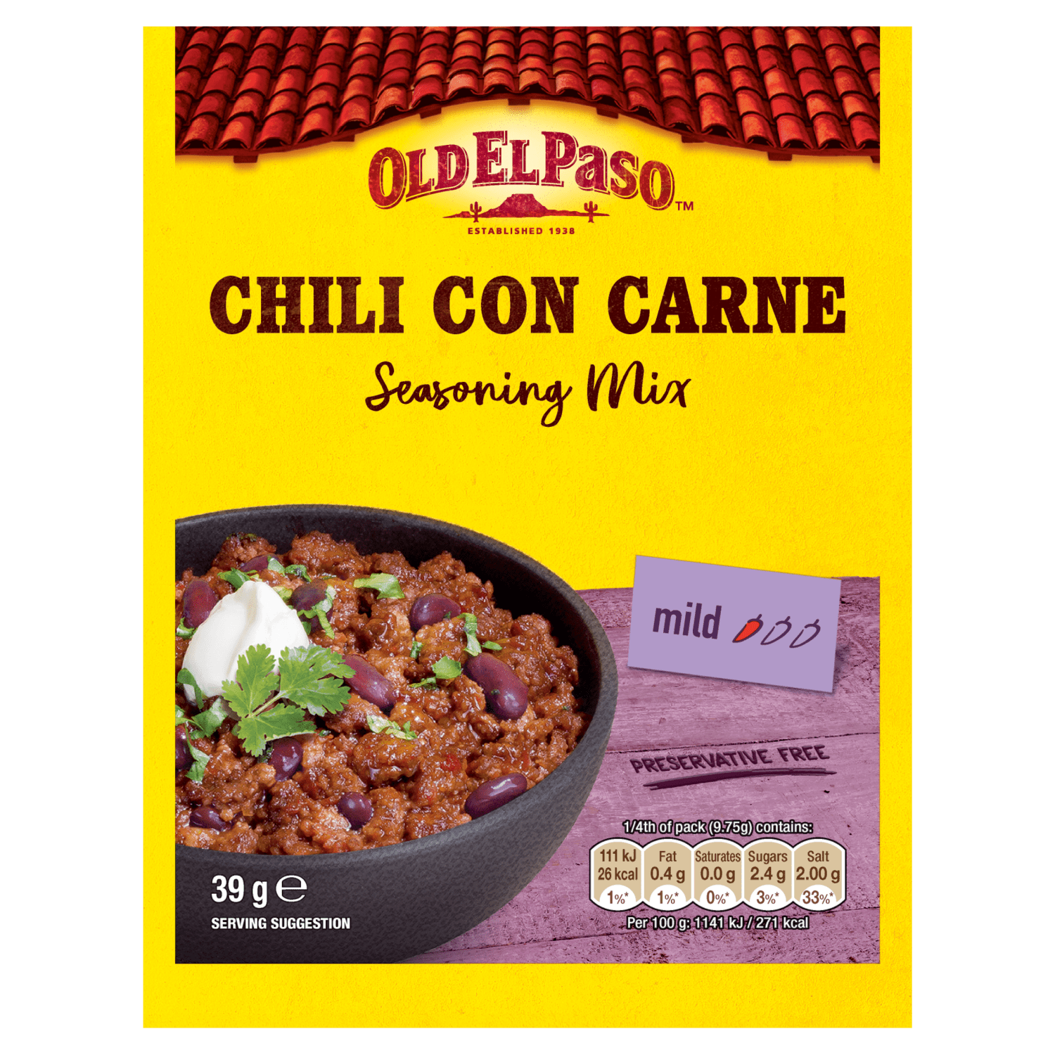 Old El Paso Chili Con Carne Seasoning Mix 39g - UK Food & Drink - 8410076491596
