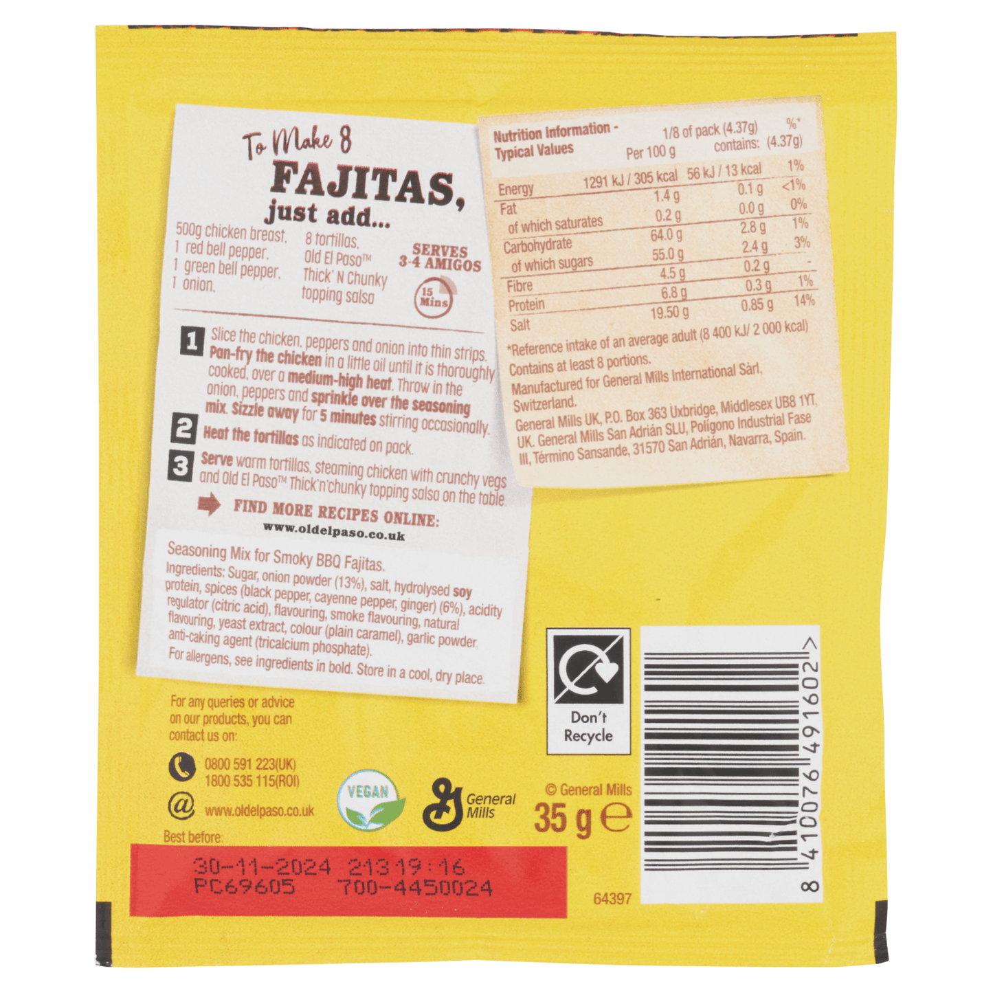Old El Paso Fajita Seasoning Mix Smoky BBQ 35g - UK Food & Drink - 8410076491602