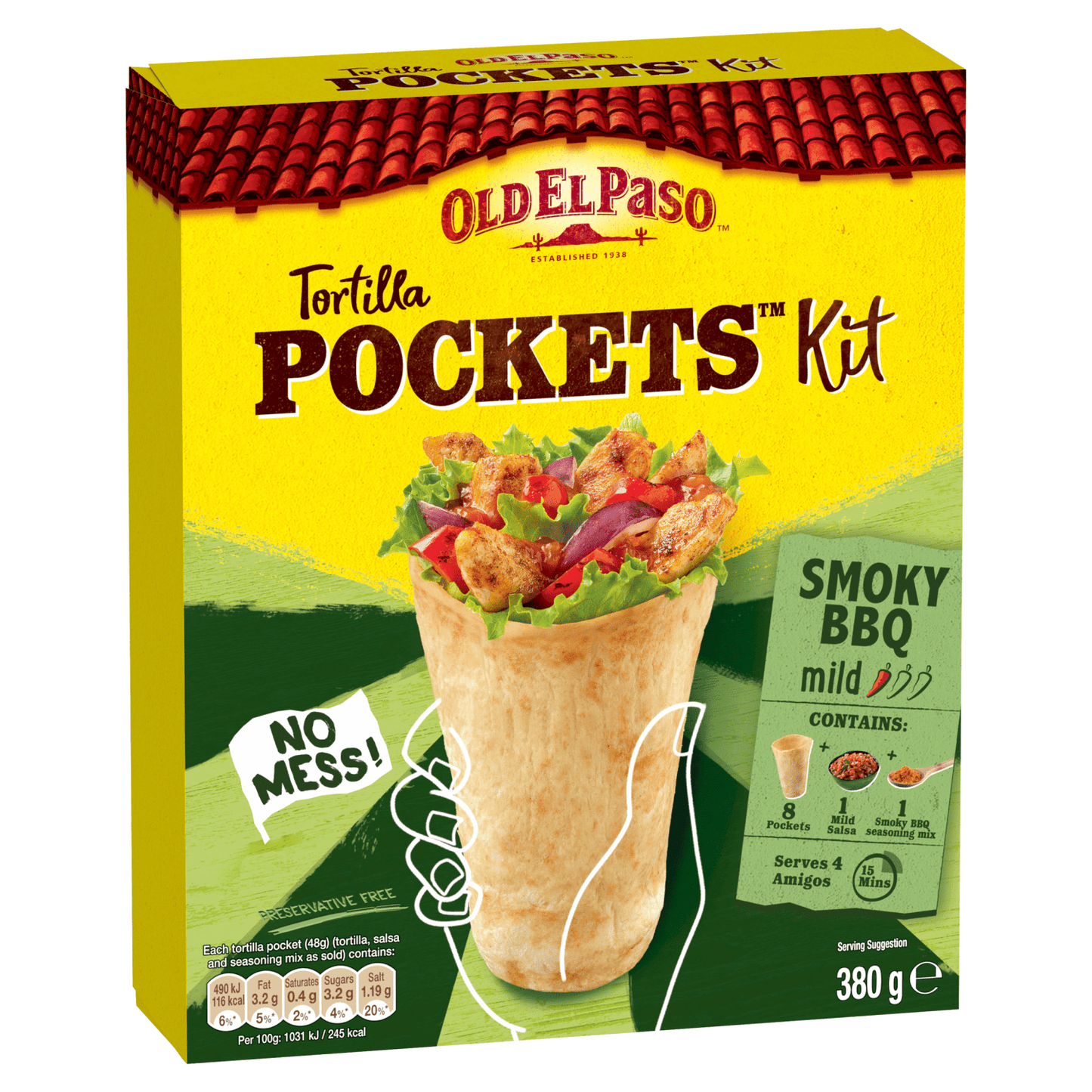 Old El Paso Mild Smoky BBQ Tortilla Pockets Fajita Kit 380g - UK Food & Drink - 8410076474872