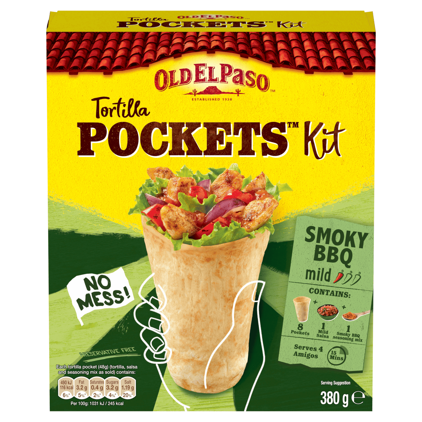 Old El Paso Mild Smoky BBQ Tortilla Pockets Fajita Kit 380g - UK Food & Drink - 8410076474872