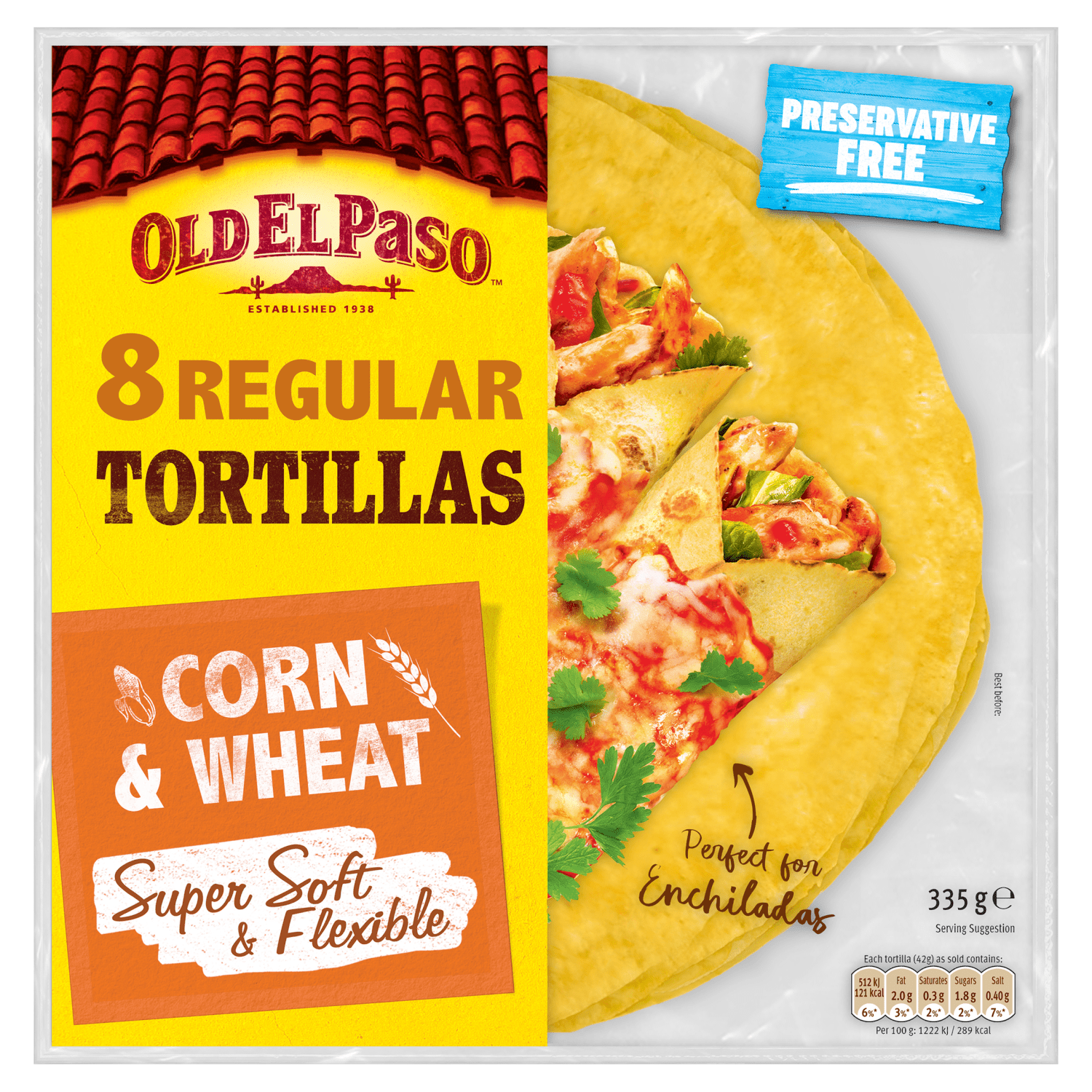 Old El Paso Regular Super Soft Corn & Wheat Tortillas x8 335g - UK Food & Drink - 8410076471239