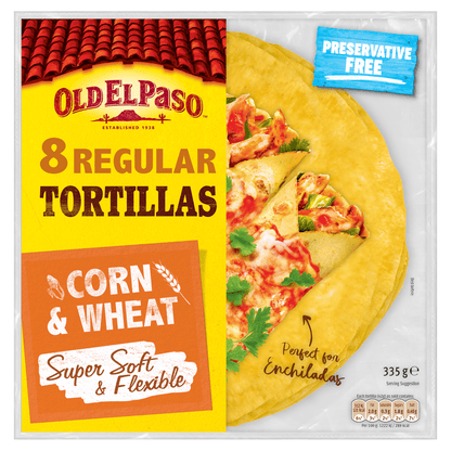 Old El Paso Regular Super Soft Corn & Wheat Tortillas x8 335g - UK Food & Drink - 8410076471239