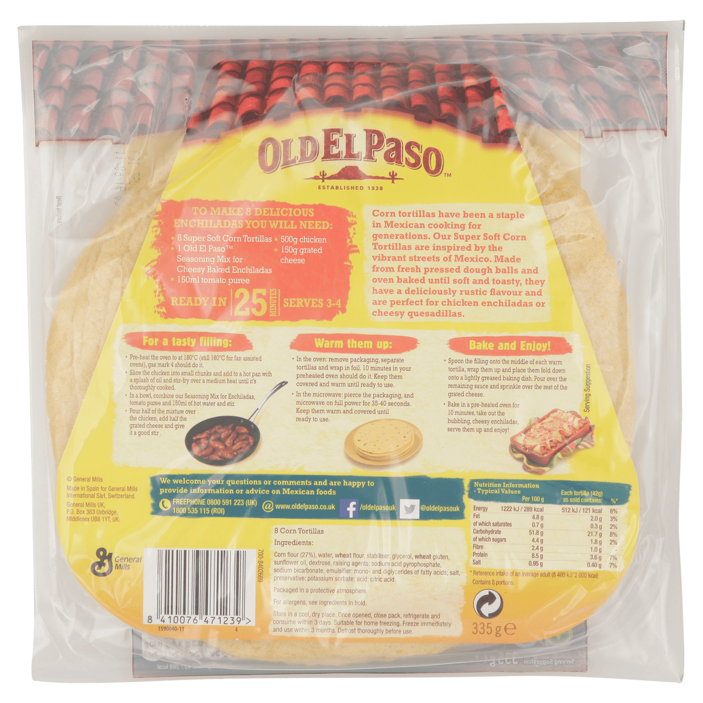 Old El Paso Regular Super Soft Corn & Wheat Tortillas x8 335g - UK Food & Drink - 8410076471239
