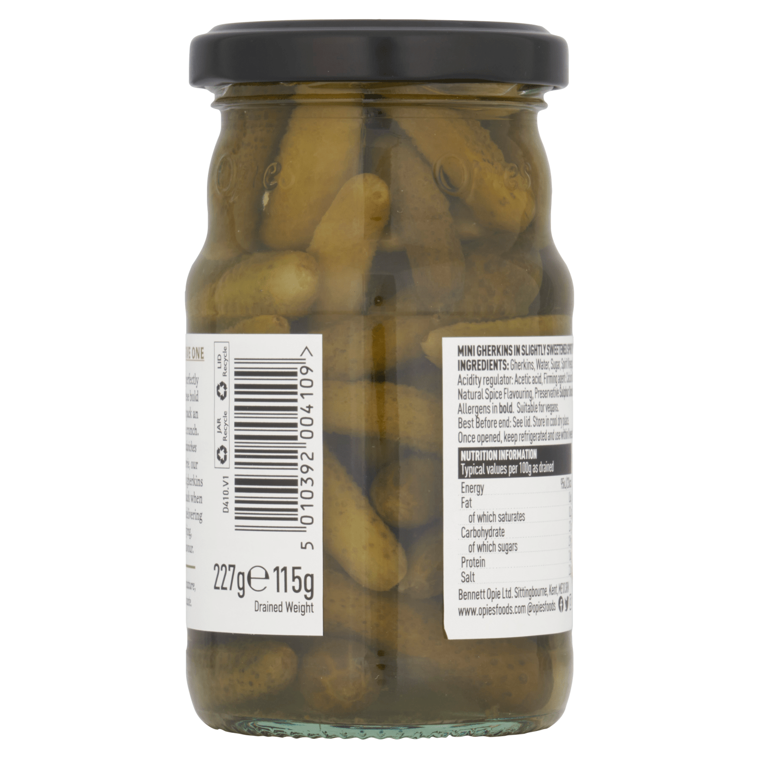 Opies Mini Gherkins Pickled in Spirit Vinegar 227g - UK Food & Drink - 5010392004109