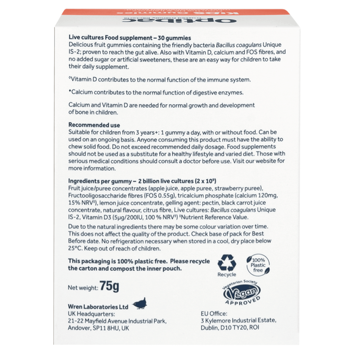 Optibac 30 Strawberry Flavour Kids Gummies 75g - UK Food & Drink - 5060086611069