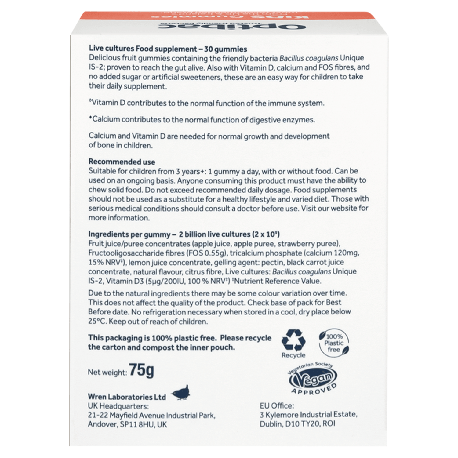 Optibac 30 Strawberry Flavour Kids Gummies 75g - UK Food & Drink - 5060086611069