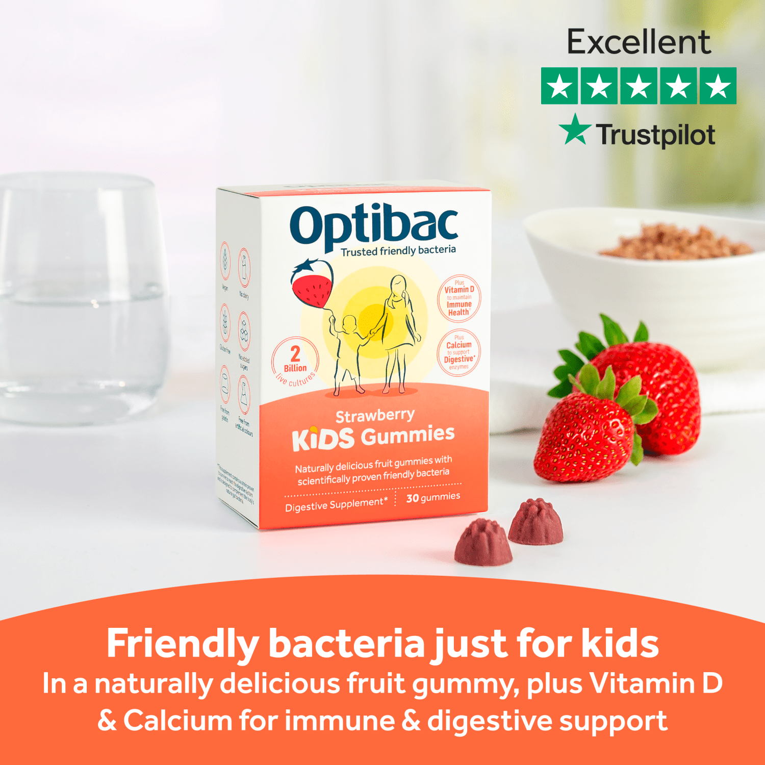 Optibac 30 Strawberry Flavour Kids Gummies 75g - UK Food & Drink - 5060086611069