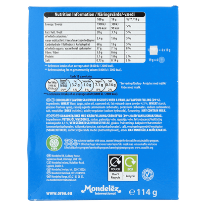 OREO Mini Vanilla Sandwich Biscuits 6 Snack Packs 114g - UK Food & Drink - 7622201802028