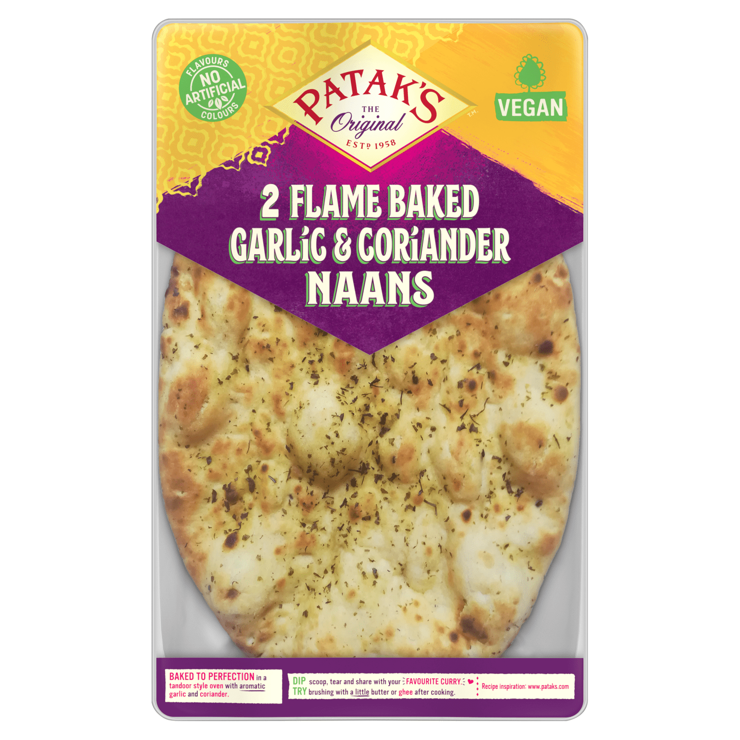 Patak's The Original 2 Flame Baked Garlic & Coriander Naans - UK Food & Drink - 5010338301668