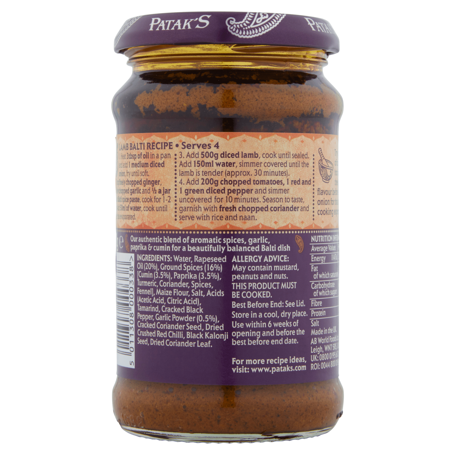 Patak's The Original Balti Spice Paste 283g - UK Food & Drink - 5011308000338