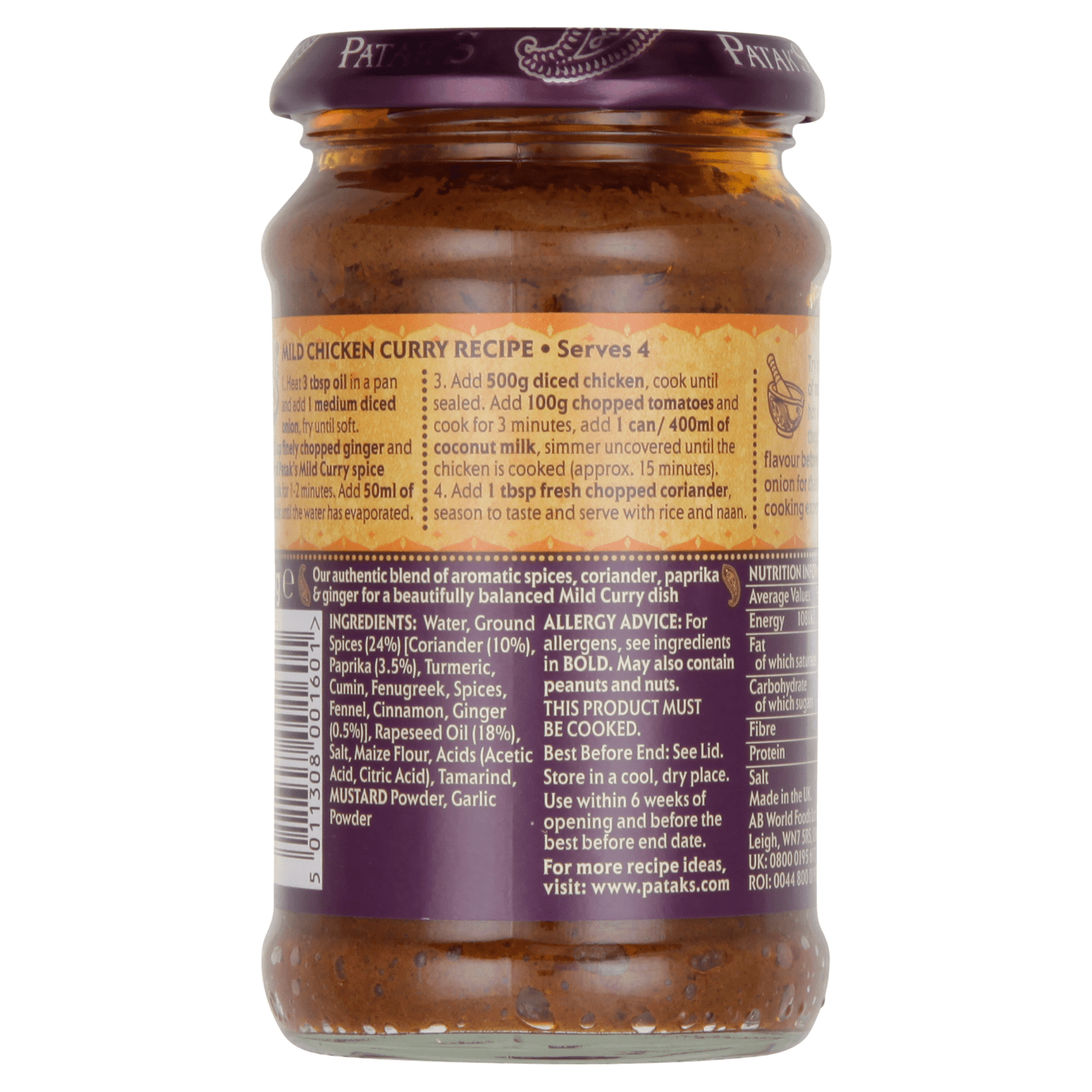 Patak's The Original Mild Curry Spice Paste 283g - UK Food & Drink - 5011308001601