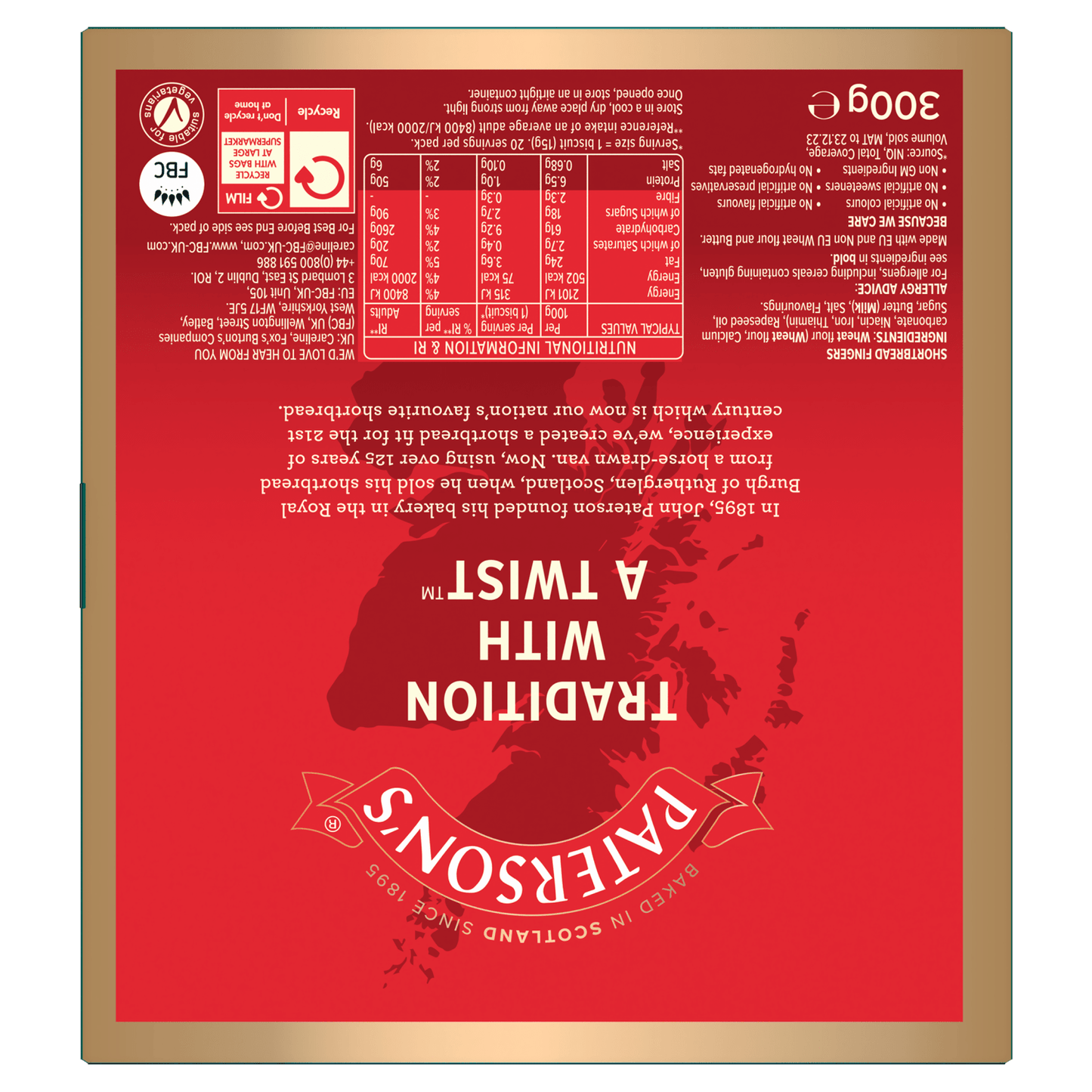 Paterson's Classic Shortbread Fingers 300g - UK Food & Drink - 72417196379