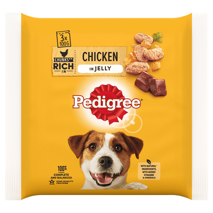 Pedigree Adult Wet Dog Food Pouches Chicken in Jelly 3 x 100g - UK Food & Drink - 5900951277979