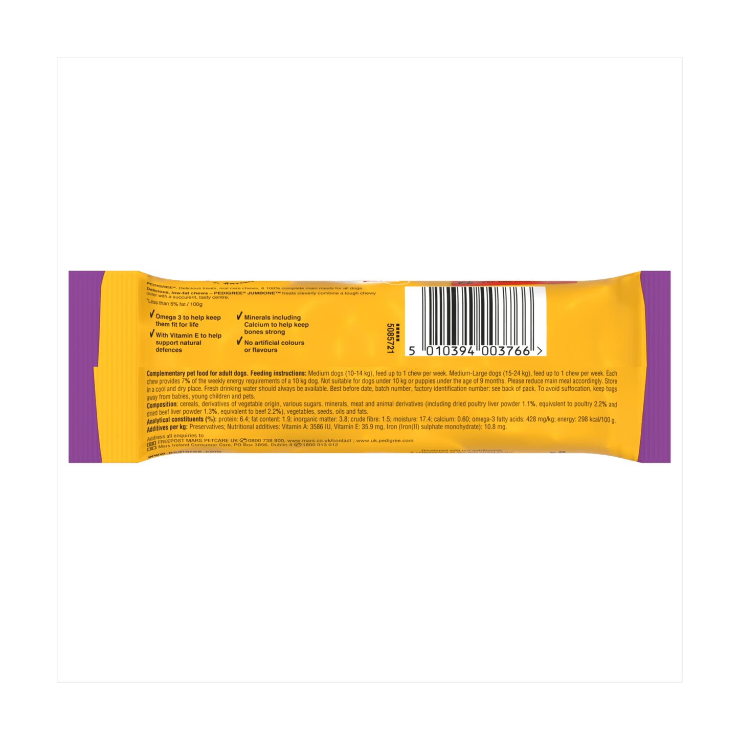 Pedigree Jumbone Adult Medium Dog Treat Beef & Poultry 2 Chews 180g - UK Food & Drink - 5010394003766