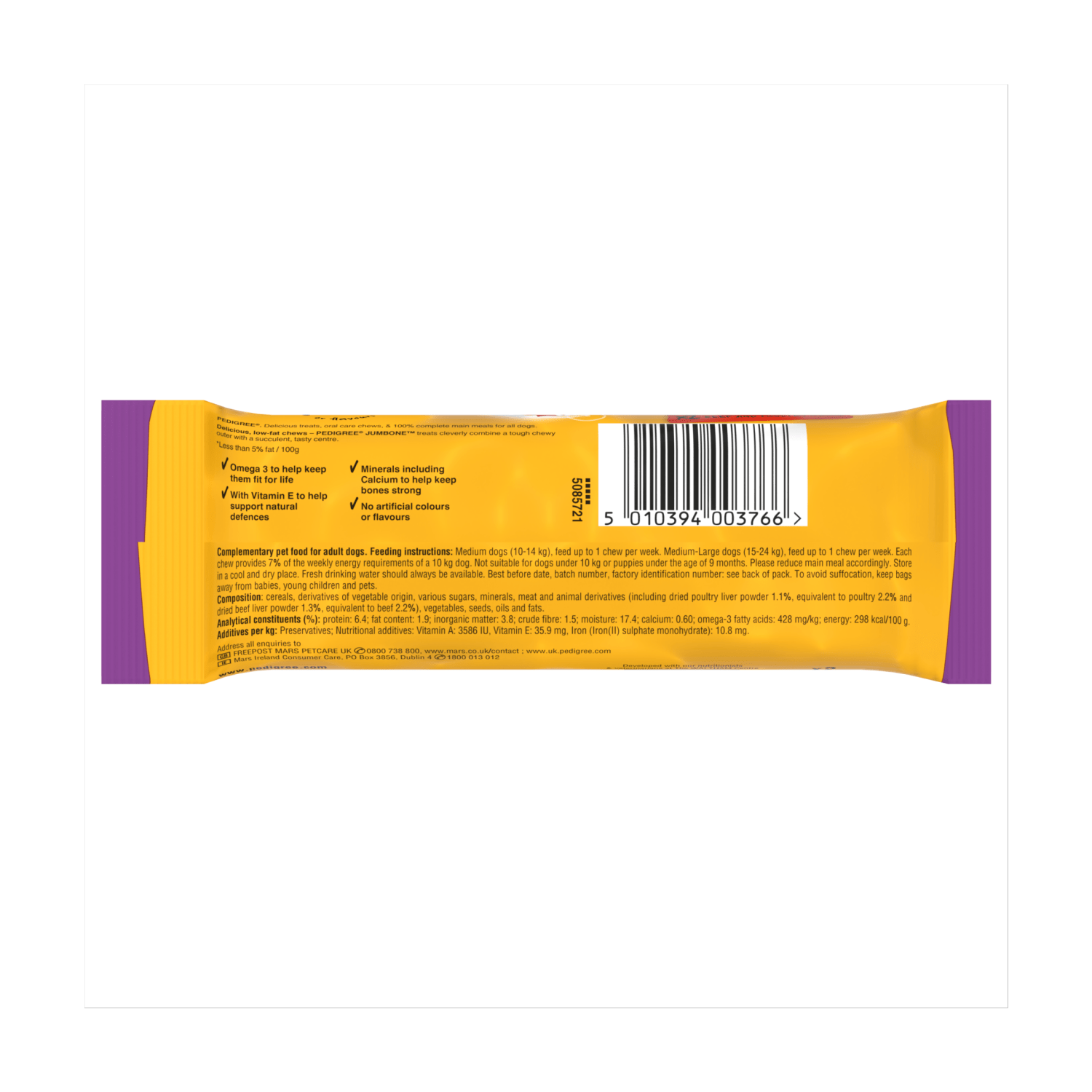 Pedigree Jumbone Adult Medium Dog Treat Beef & Poultry 2 Chews 180g - UK Food & Drink - 5010394003766