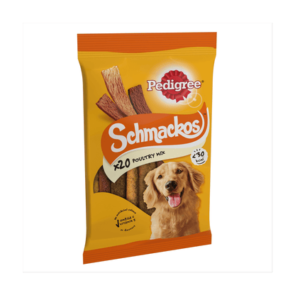 Pedigree Schmackos Adult Dog Treats Poultry Mix 20 Strips 144g - UK Food & Drink - 5010394003551