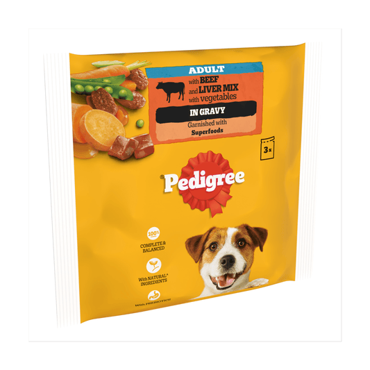 PEDIGREE¬Æ Adult Wet Dog Food with Beef & Liver Mix in Gravy 3 x 100g Pouch - UK Food & Drink - 5900951277917