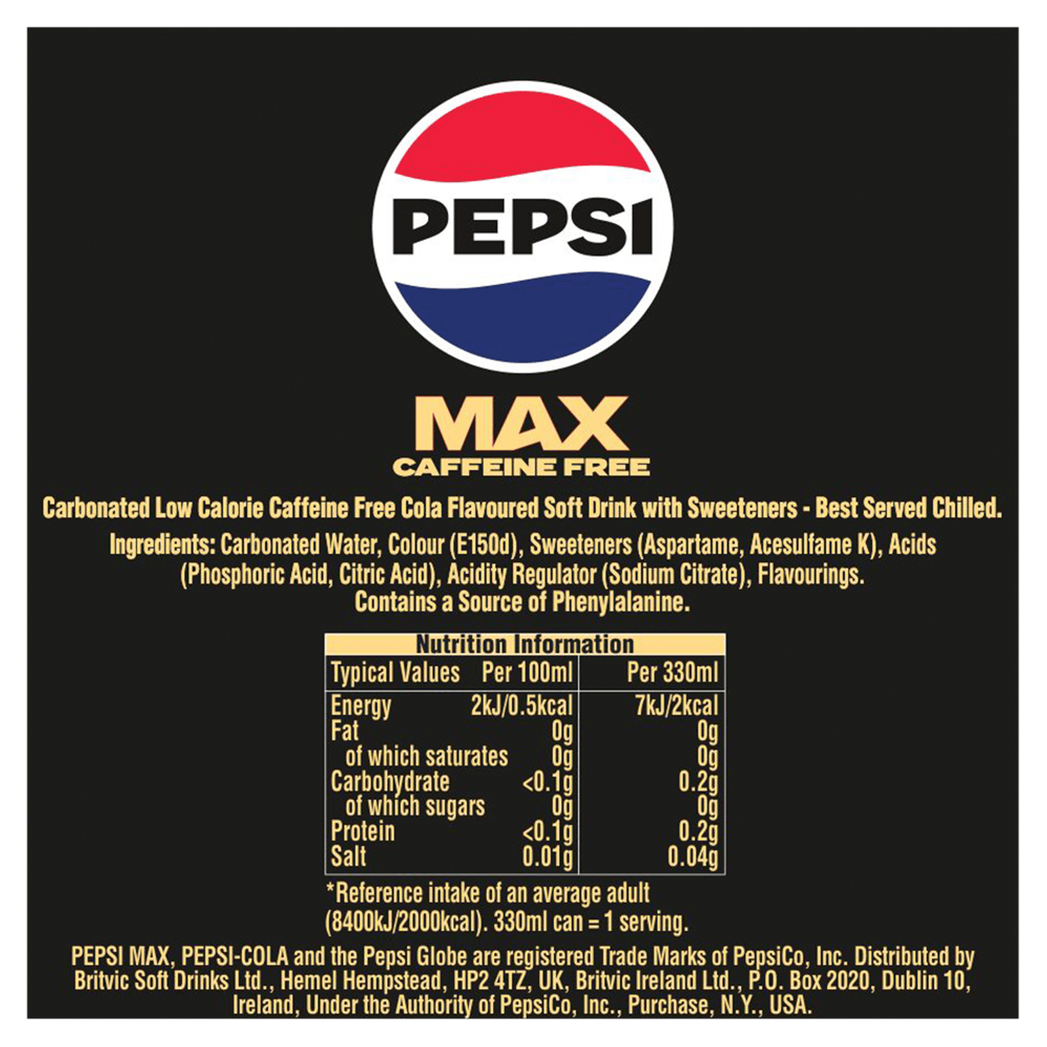 Pepsi Max Caffeine Free 8 x 330ml - UK Food & Drink - 4060800304827