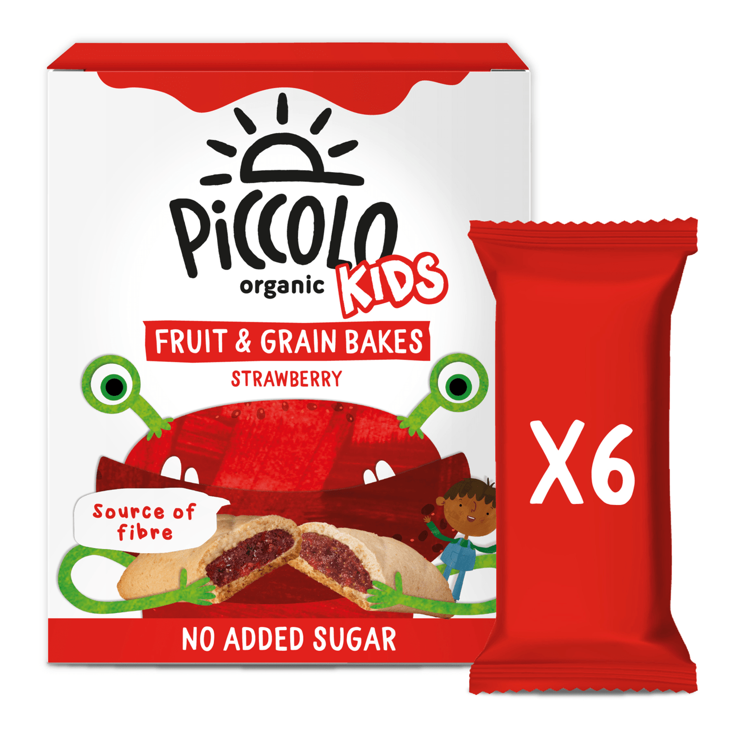 Piccolo Organic Kids Fruit & Grain Bakes Strawberry Bars 6 x 22g (132g) - UK Food & Drink - 5060452492469
