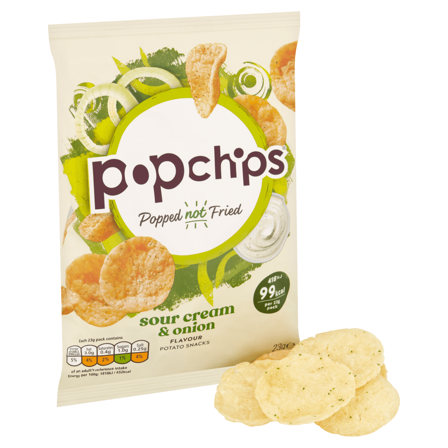 Popchips Sour Cream & Onion Flavour Potato Snacks 23g - UK Food & Drink - 5060292302706