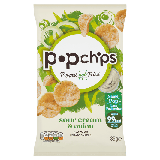 Popchips Sour Cream & Onion Flavour Potato Snacks 85g - UK Food & Drink - 5060292308708