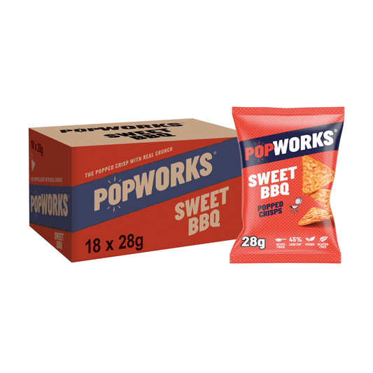 Popworks Sweet Barbecue Grab Bag Popped Crisps 28g - UK Food & Drink - 5000328015644
