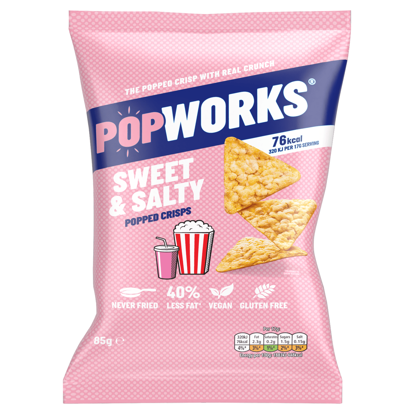 Popworks Sweet & Salty Sharing Bag Popped Crisps 85g - UK Food & Drink - 5000328015552