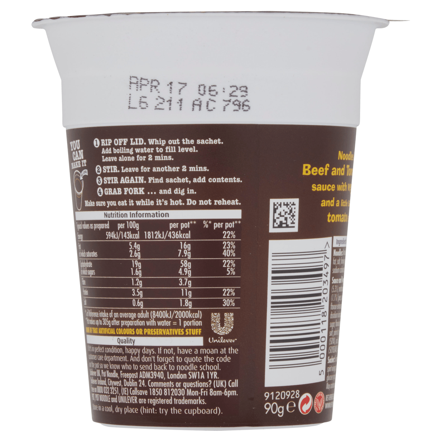 Pot Noodle Beef & Tomato Flavour 90g - UK Food & Drink - 5000118203497