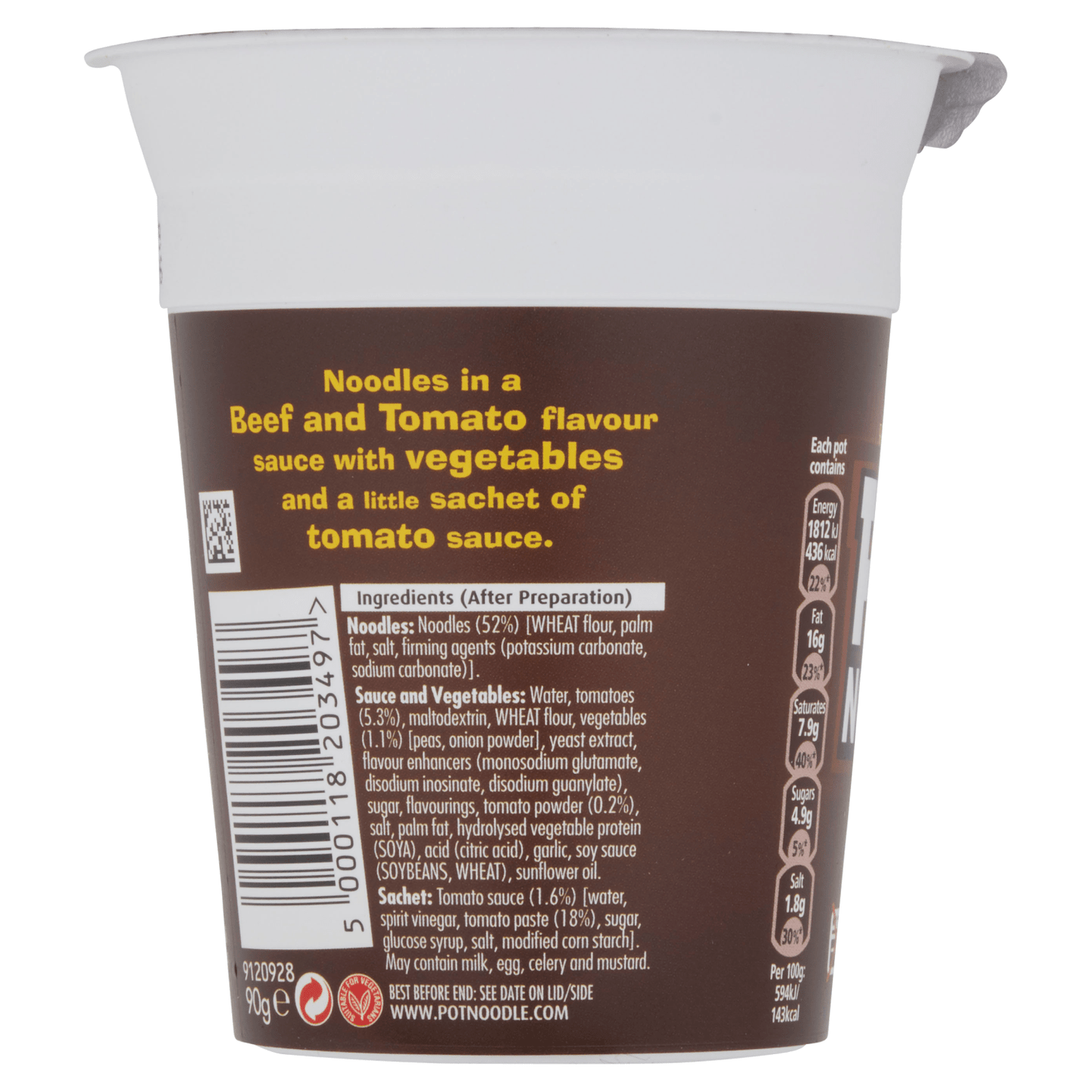 Pot Noodle Beef & Tomato Flavour 90g - UK Food & Drink - 5000118203497