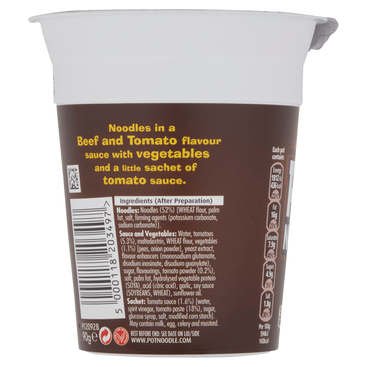 Pot Noodle Beef & Tomato Flavour 90g - UK Food & Drink - 5000118203497