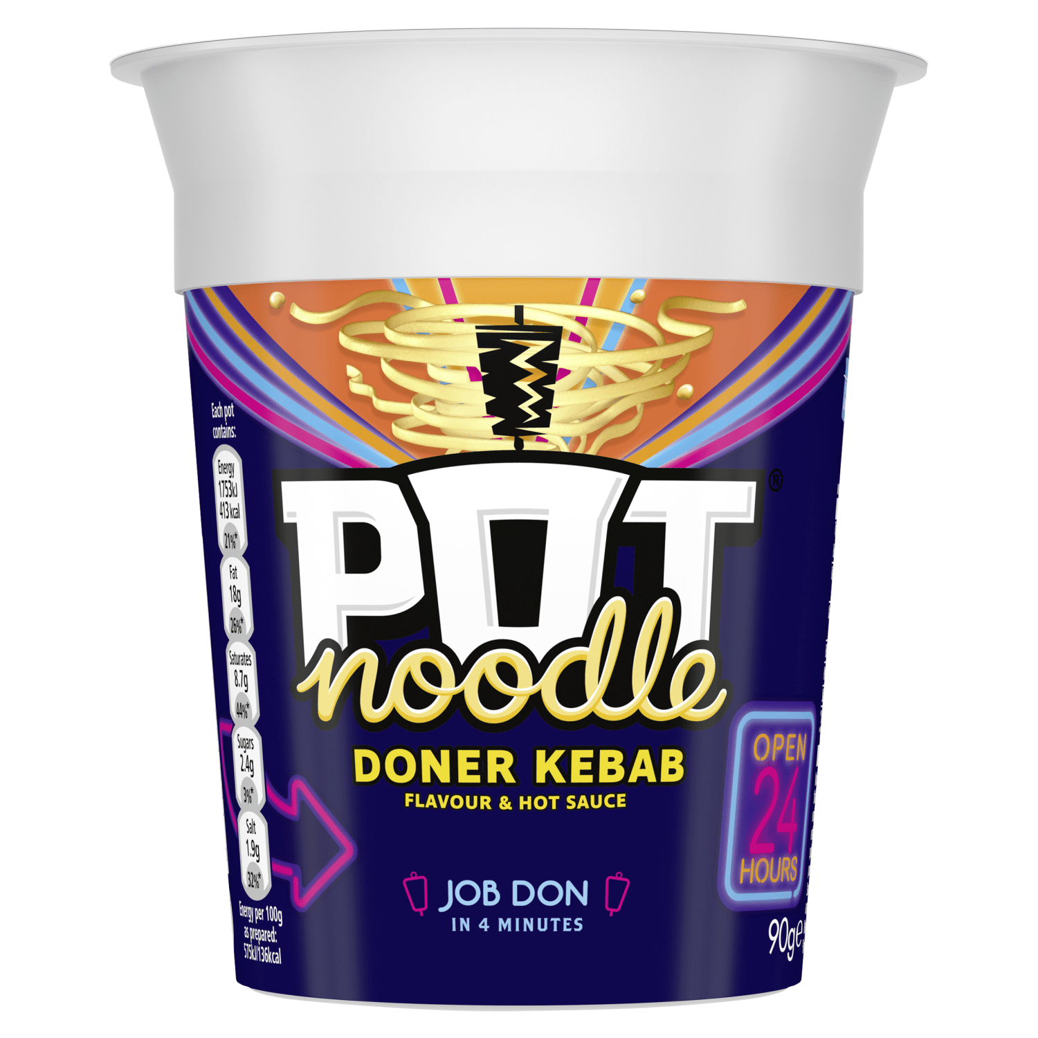 Pot Noodle Doner Kebab Vegetarian Standard Pot Quick to Make Noodles 90g - UK Food & Drink - 8720182443878