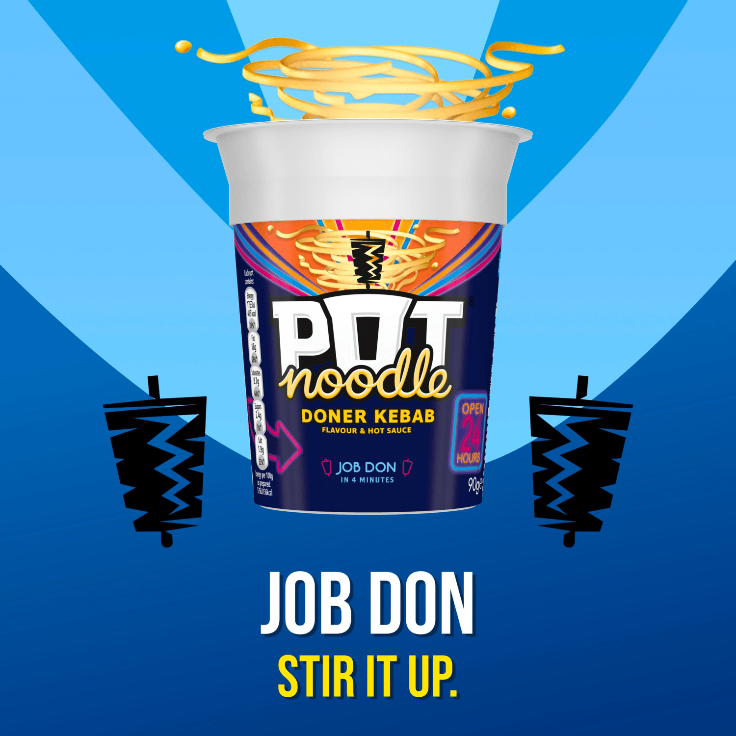 Pot Noodle Doner Kebab Vegetarian Standard Pot Quick to Make Noodles 90g - UK Food & Drink - 8720182443878