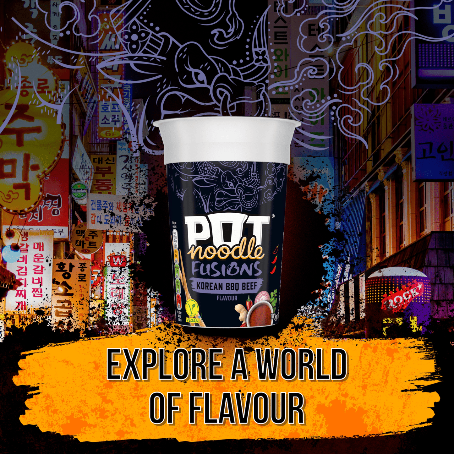 Pot Noodle Fusions Instant Snack Korean BBQ Beef 100 g - UK Food & Drink - 8720182823397